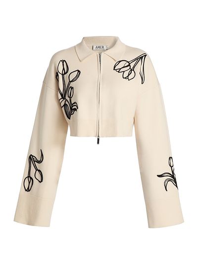 Amur Women's Rosenna Embroidered Knit Zip-Front Top