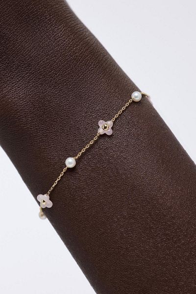 Ana Luisa Ana Luisa Hannah Bracelet Rose Quartz Flower Bracelet in Gold, Women's at Urban Outfitters