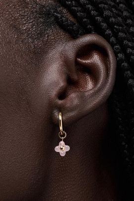 Ana Luisa Ana Luisa Liora Hoops Rose Quartz Flower Earrings in Gold, Women's at Urban Outfitters