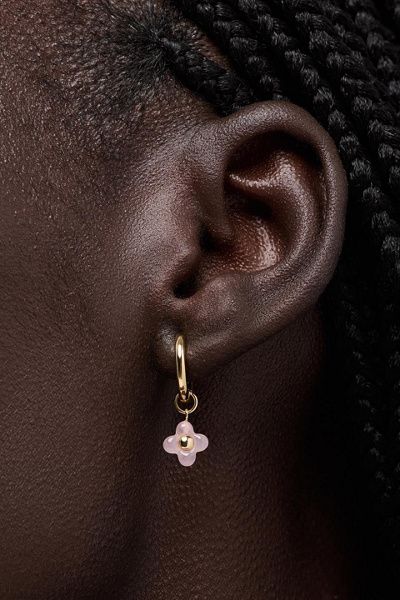 Ana Luisa Ana Luisa Liora Hoops Rose Quartz Flower Earrings in Gold, Women's at Urban Outfitters