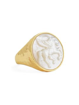 Anabel Aram Women's Pegasus 18K-Gold-Plated & Mother-Of-Pearl Signet Ring