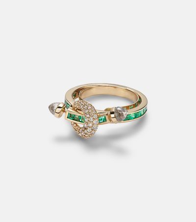 Ananya Ananya Chakra 18kt gold ring with emeralds and gemstones