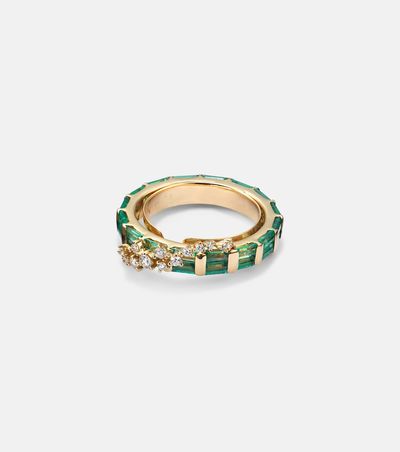 Ananya Ananya Scatter 18kt gold ring with emeralds and diamonds