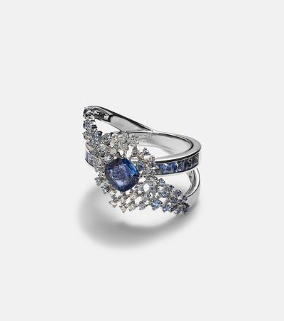 Ananya Ananya Scatter Orbit 18kt white gold ring with sapphires and diamonds