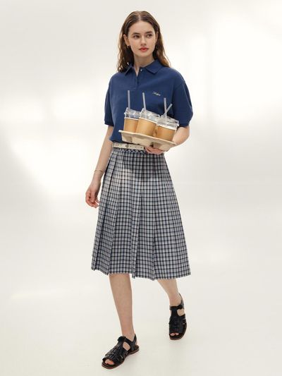 AND YOU Bonita Pleated Midi Skirt [Blue check]