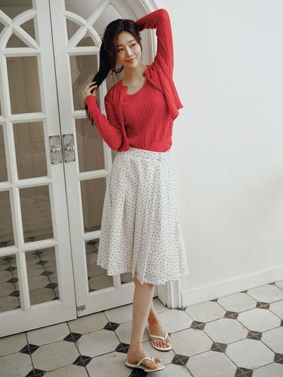 AND YOU Bonita Pleated Midi Skirt [Ivory dot]