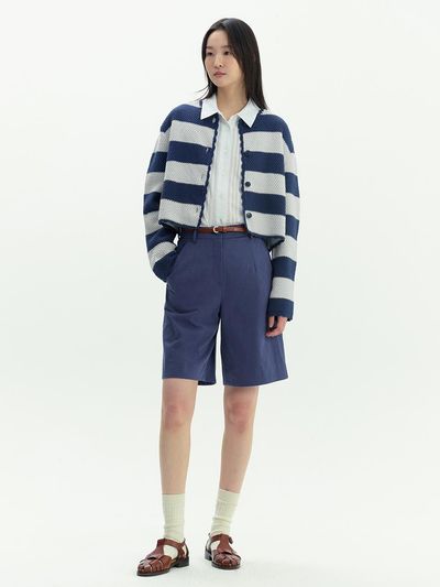 AND YOU Cairnlea Stripe Scalloped Knit Cardigan