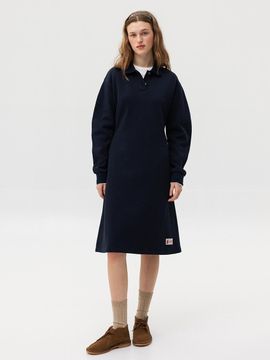 AND YOU Cambier Volume Sleeve Pique Midi Dress (Ivory/Gray/Navy)