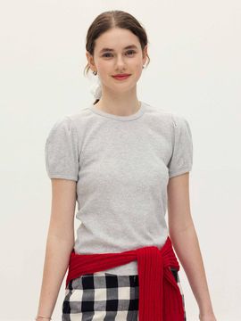 AND YOU Captiva Slim-fit Volume Sleeve T-shirt (Ivory/Melange gray)
