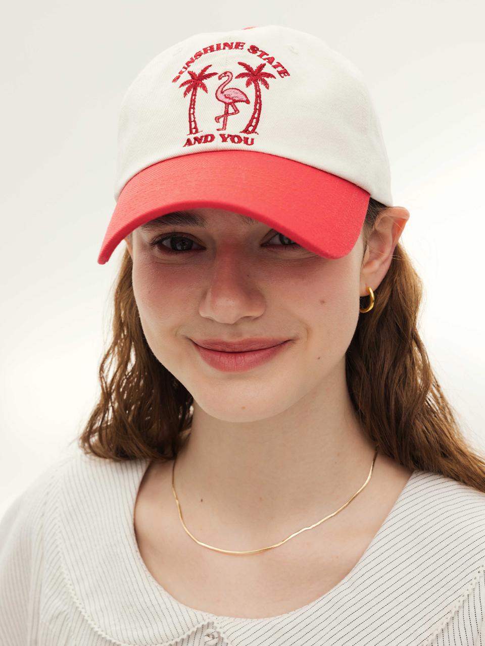 AND YOU Flamingo Bio-Washed Ball Cap [Red/Navy]