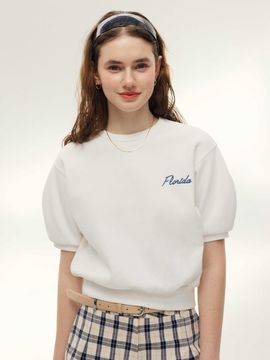 AND YOU Forest Volume Sleeve Crop Sweatshirt (Ivory/Melange gray)