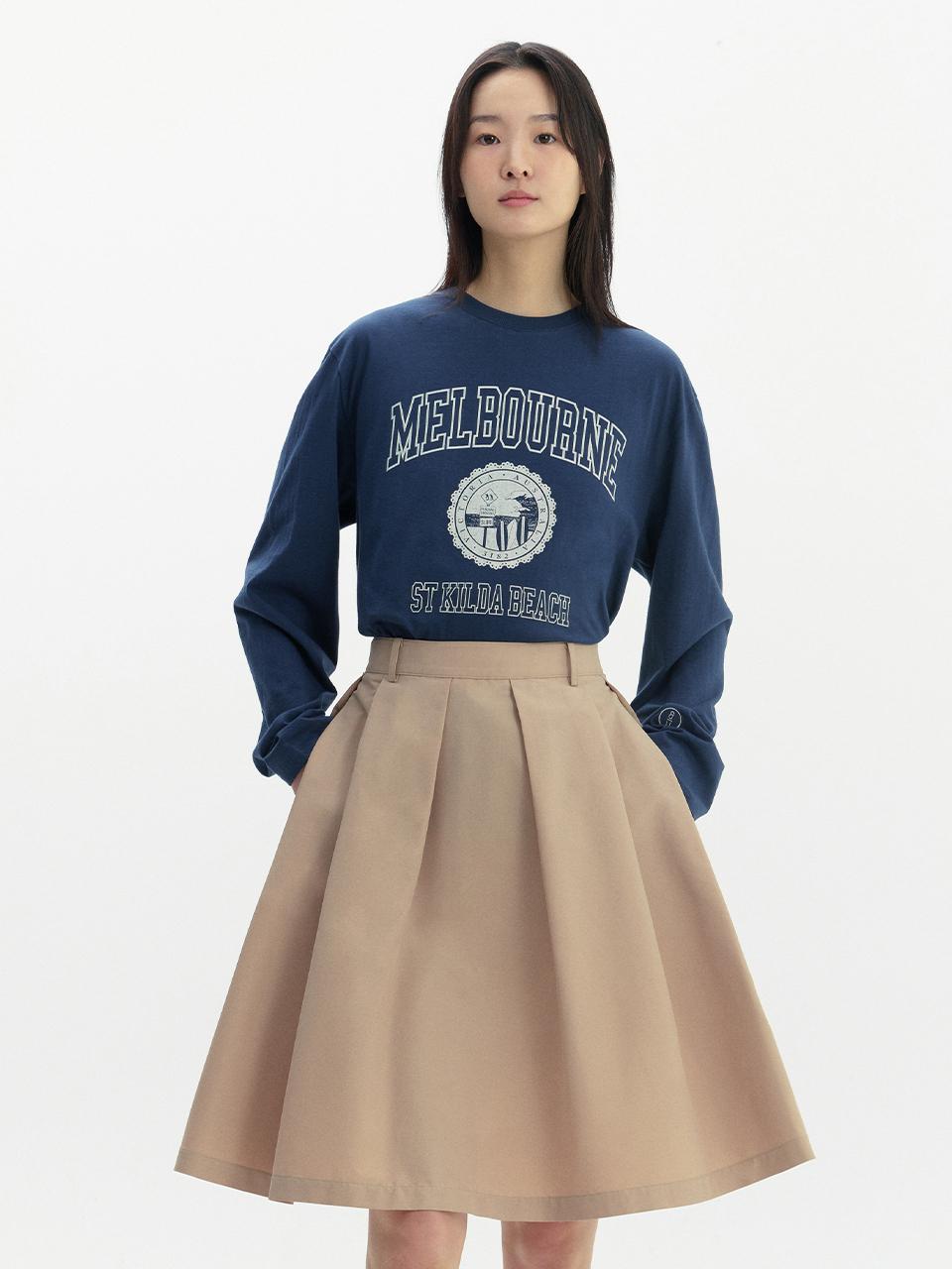 AND YOU Glenroy Tucked Volume Flare Midi Skirt_Beige