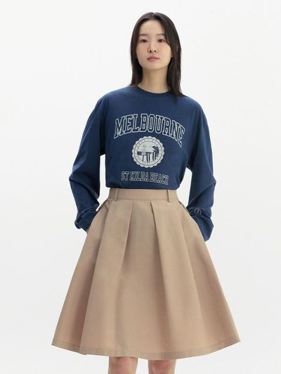 AND YOU Glenroy Tucked Volume Flare Midi Skirt_Beige