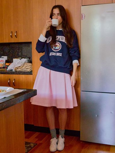 AND YOU Glenroy Tucked Volume Flare Midi Skirt_Pink