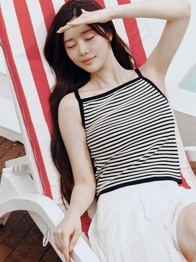 AND YOU Holmes Striped Sleeveless Knit Tank (Black&Ivory/Blue&Ivory)