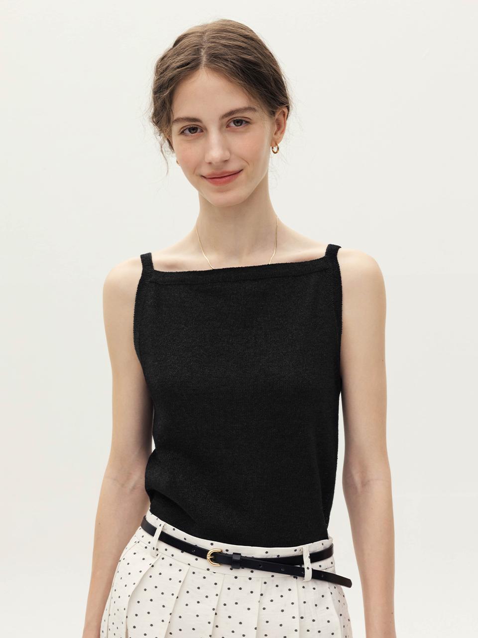 AND YOU IONA Paper Sleeveless Knit Tank (Black/Blue)