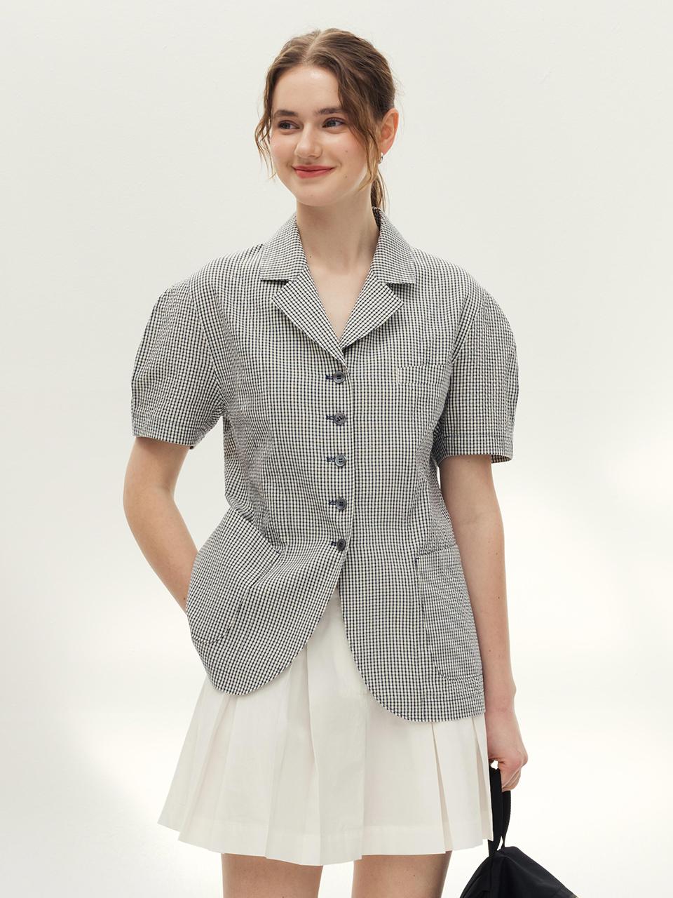 AND YOU Key West Half Sleeve Single Jacket [Navy check]