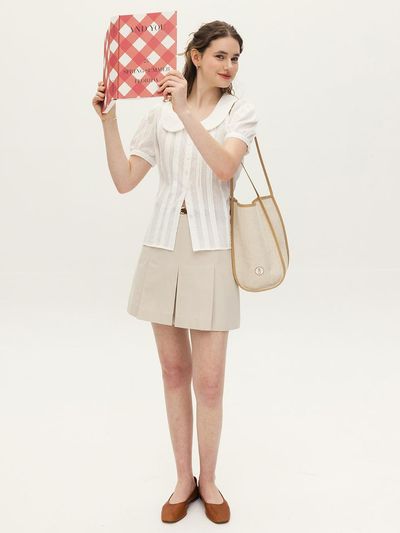AND YOU Kronborg Tuck Mini Skirt (Beige/Navy)