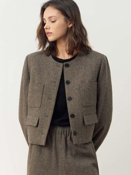 AND YOU Lolland Collarless Short Jacket (Pink / Brown)