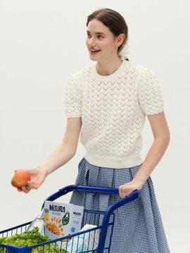 AND YOU OPUS Crochet Volume Sleeve Knit T-Shirt [Ivory]