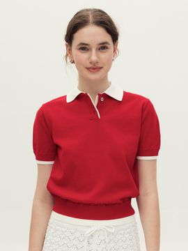 AND YOU Peterson Layered Collar Short-Sleeve T-Shirt [Red/Beige]