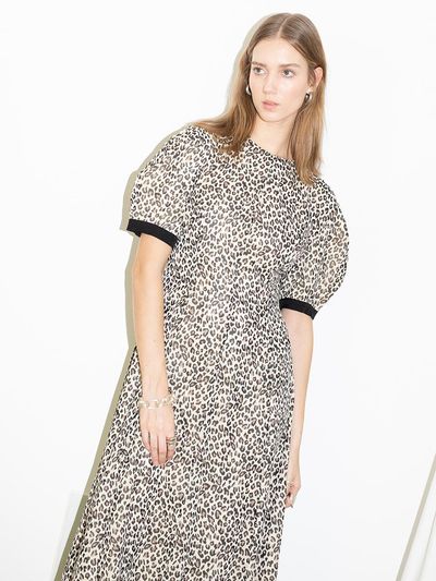 AND YOU Positano Volume Sleeve Dress [Leopard brown]