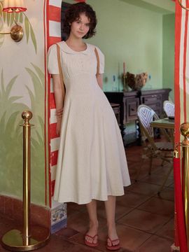 AND YOU Sefner Peter Pan Collar Flare Dress [Black stripe]