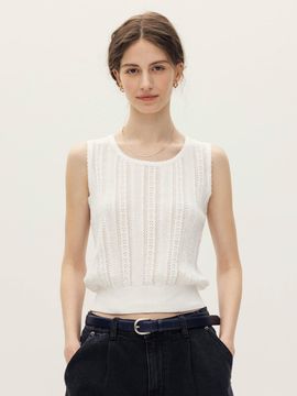 AND YOU Villano Crochet Sleeveless Knit Tank (Ivory/Red)