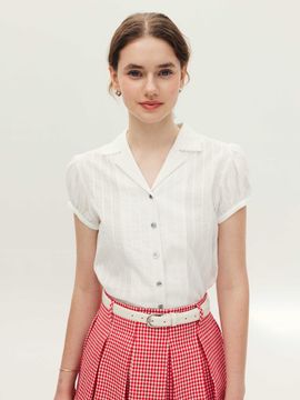 AND YOU Vista Notched Collar Volume Sleeve Blouse [Ivory]