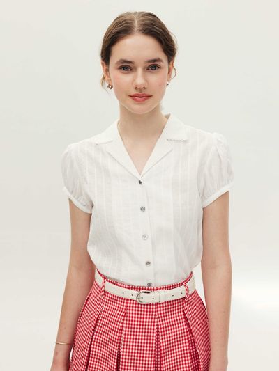 AND YOU Vista Notched Collar Volume Sleeve Blouse [Ivory]