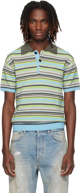 Andersson Bell Andersson Bell Blue & Green Stripe Wool Polo