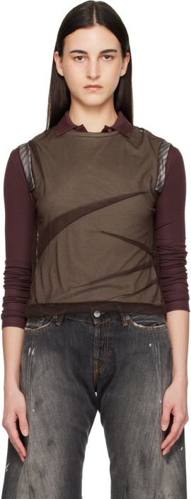 Andersson Bell Andersson Bell Brown Layered Mesh Tuck & Dart Top
