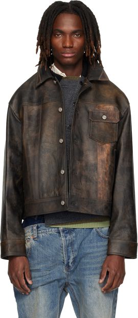 Andersson Bell Andersson Bell Brown Leather Patchwork Trucker Jacket