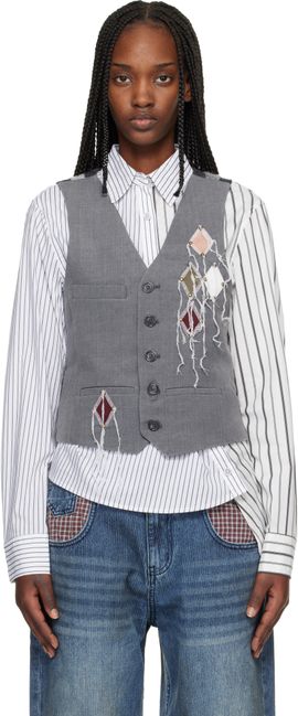 Andersson Bell Andersson Bell Gray Back Knit Argyle Patched Vest