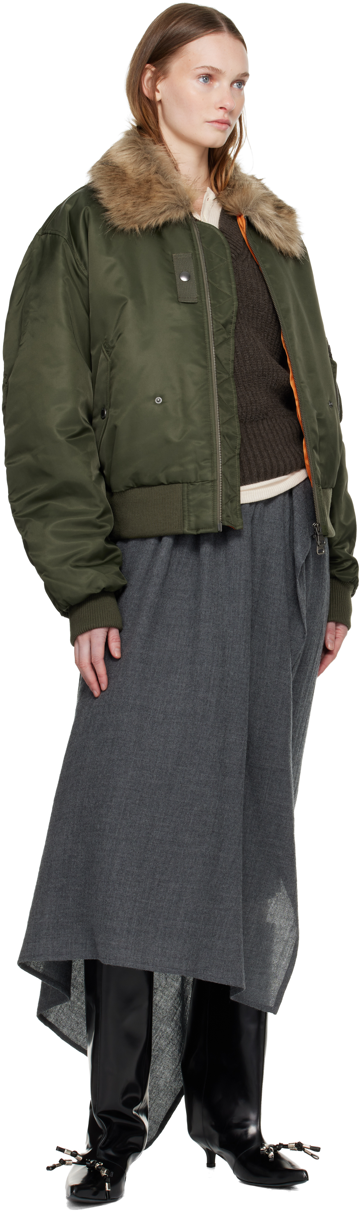 Andersson Bell - Green Faux-Fur Collar MA-1 Bomber Jacket