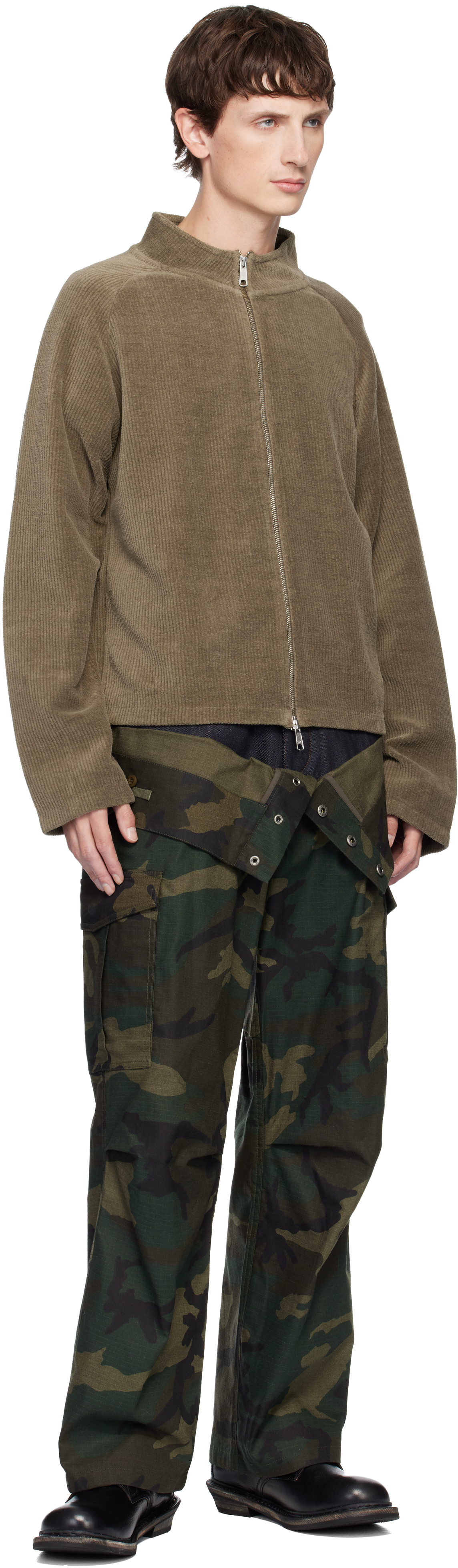 Andersson Bell - Khaki Camo Double Waist Work Wide-Leg Trousers
