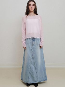 ANDNEEDS A-line Cotton Denim Maxi Skirt [Blue]