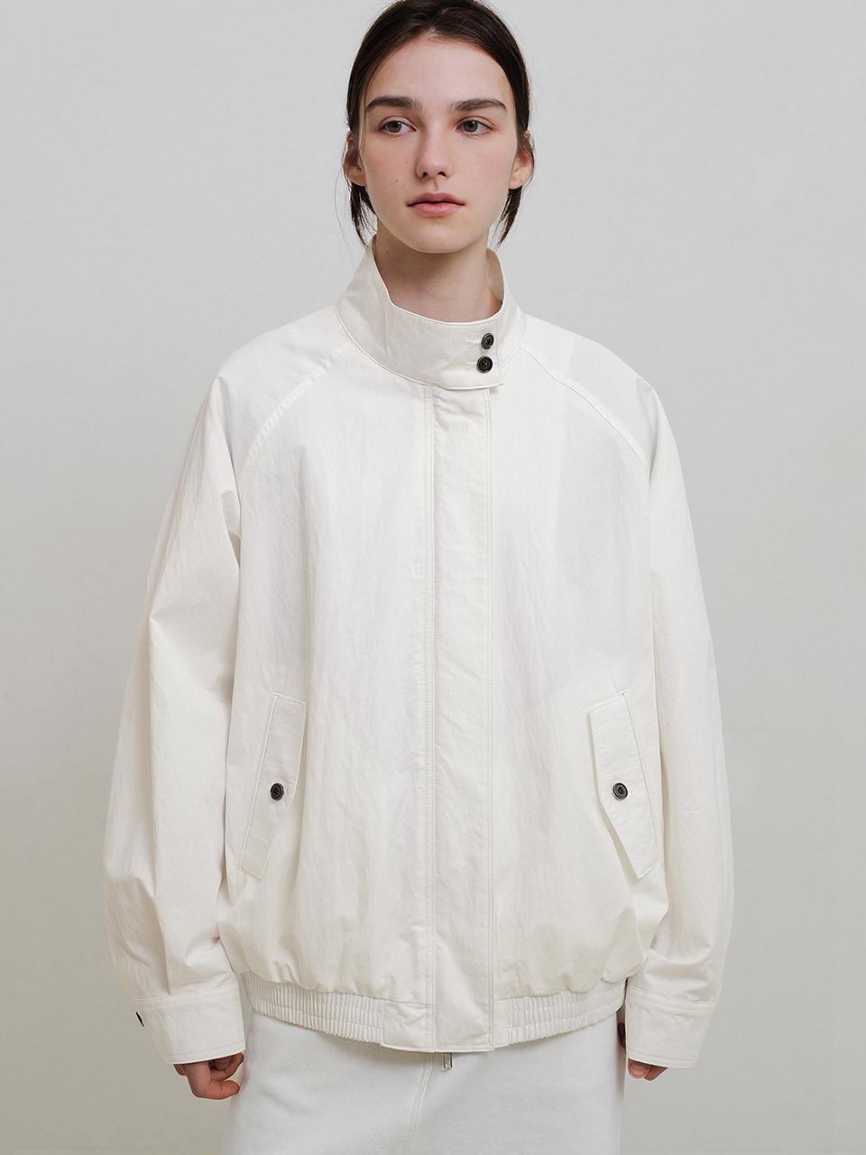 ANDNEEDS Cotton Stand Collar Elastic Hem Casual Jacket [Ivory]