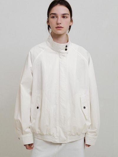 ANDNEEDS Cotton Stand Collar Elastic Hem Casual Jacket [Ivory]