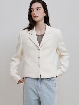 ANDNEEDS Cropped Collar Tweed Blazer [Beige]