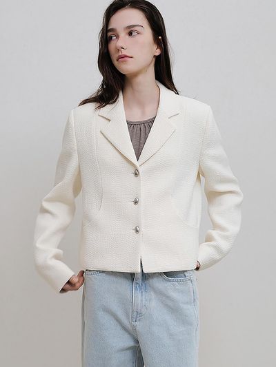 ANDNEEDS Cropped Collar Tweed Blazer [Beige]