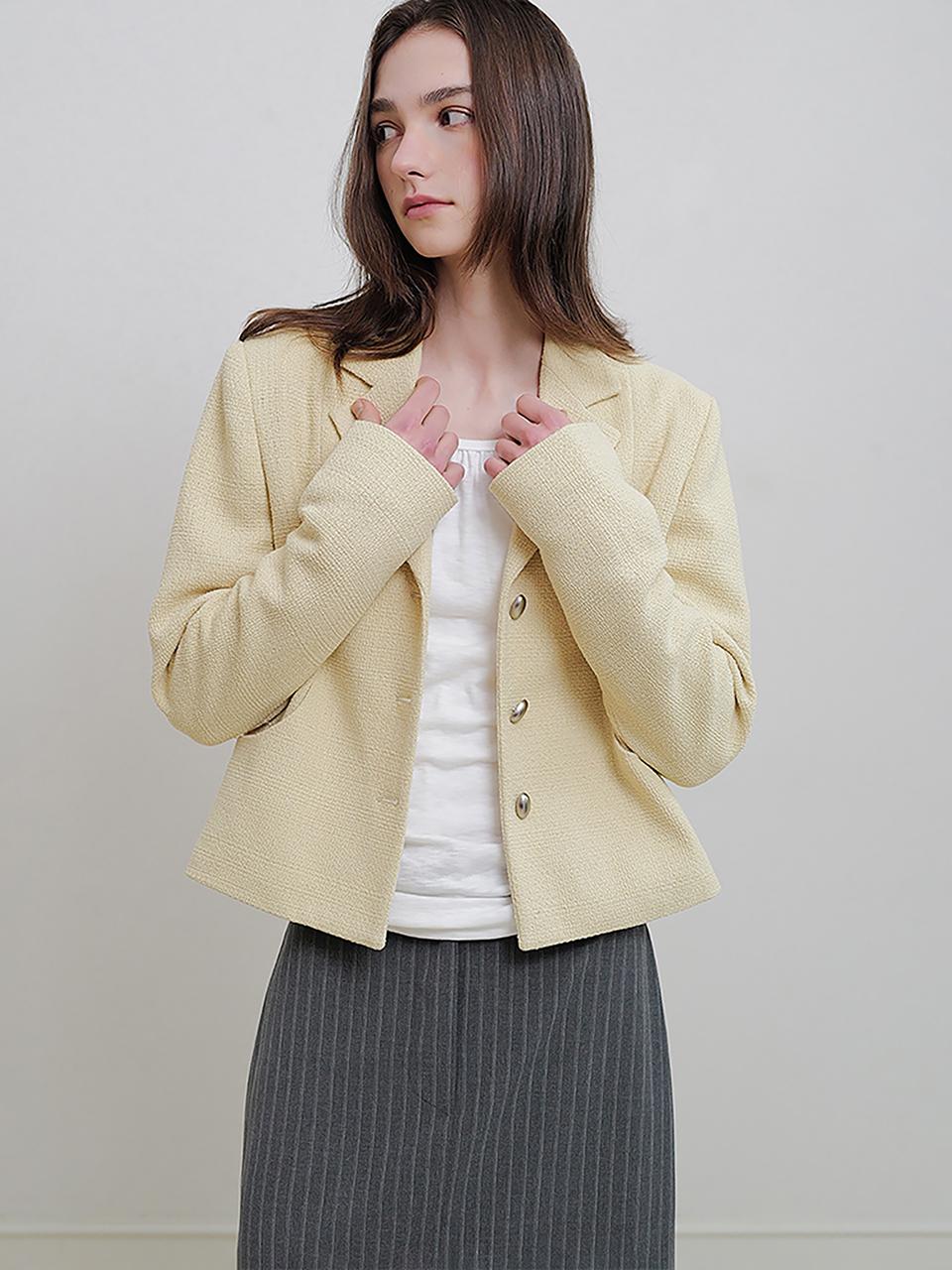 ANDNEEDS Cropped Collar Tweed Blazer [Yellow]