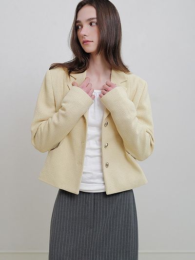 ANDNEEDS Cropped Collar Tweed Blazer [Yellow]