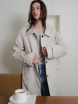 ANDNEEDS Half Length Single Breasted Trench Coat [Gray Beige]