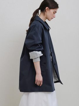 ANDNEEDS Half Length Single Breasted Trench Coat [Navy]