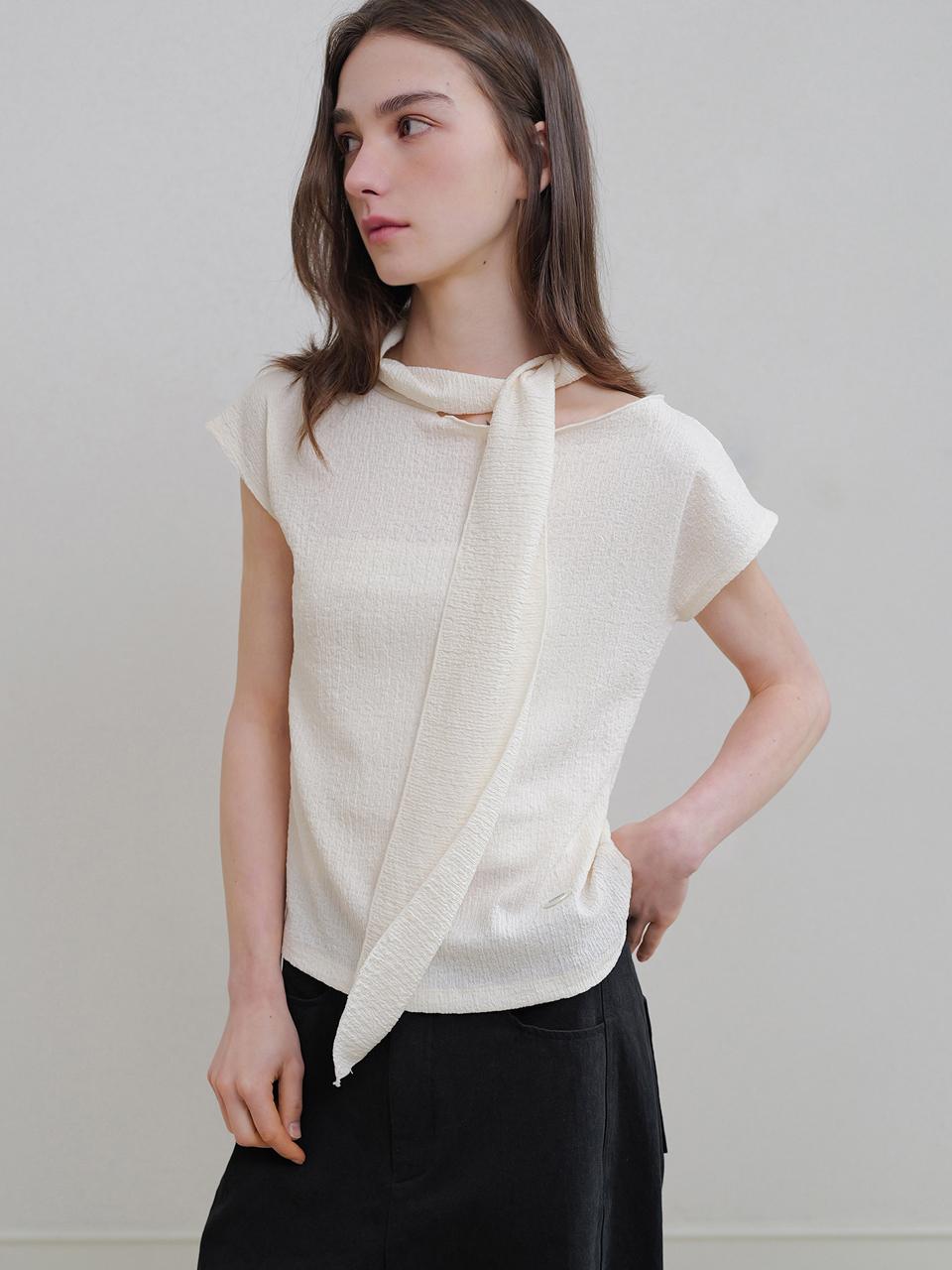 ANDNEEDS Lightweight Adjustable Scarf Blouse [Ivory]