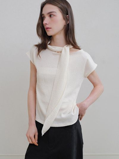 ANDNEEDS Lightweight Adjustable Scarf Blouse [Ivory]