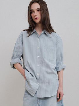 ANDNEEDS Seersucker Relaxed Fit Standard Collar Shirt [Sky Blue]
