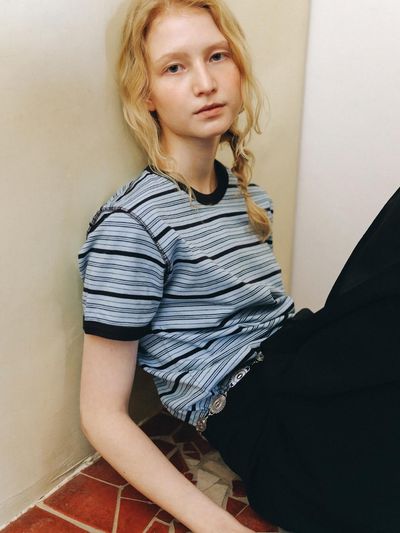 ANDNEEDS smooth stripe ringer tee [sky blue]