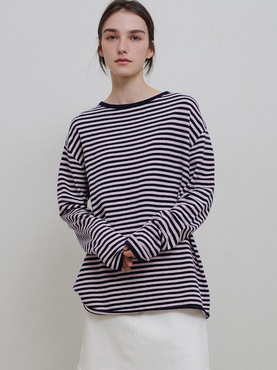 ANDNEEDS Striped Cashmere Merino Wool Sweater [Pink]